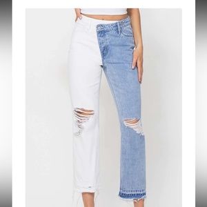 VERMET color block distressed jeans